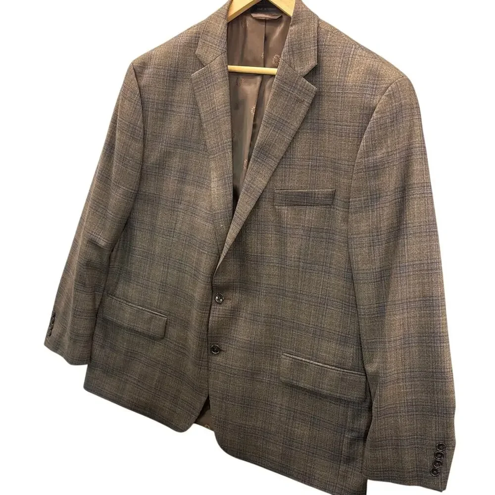 Lauren Ralph Lauren Classic Fit Wool Blend Brown Plaid Suit Blazer Jacket XL